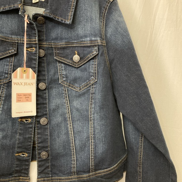 NWT Wax Jean Women's Dark Blue Short Stretch Long Sleeve Denim Jacket - SZ 1X - Picture 2 of 14